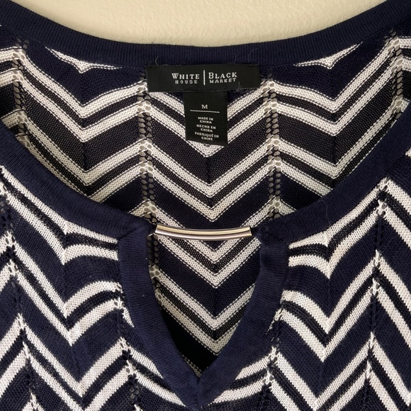 WHBM Sz M Chevron Stripes Tunic Cover Up Blouse Dress Open Knit V Neck Pullover - Picture 3 of 10